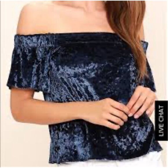 Sadie and Sage Velvet Off The Shoulder Top Blue Size M - Picture 11 of 11